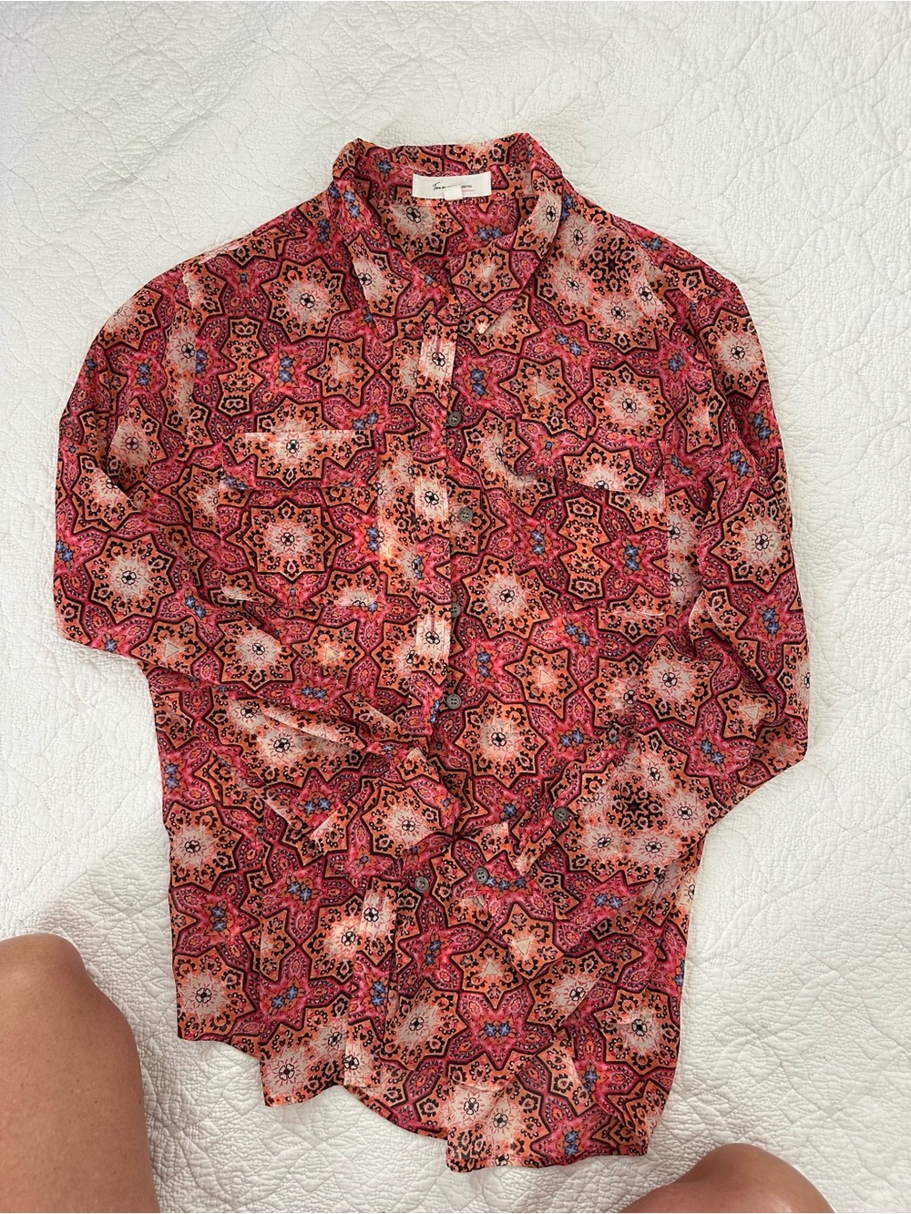 Two by Vince Camuto Pink Multi Print Button-Up Blouse